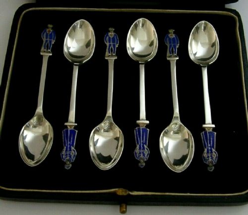 Rare Set of Sterling Silver Injured Servicemen / Women Spoons Cased 1918 Antique