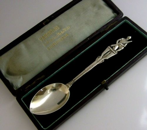 Superb Cased Solid Silver Military Shooting Spoon 1908 Edwardian Antique