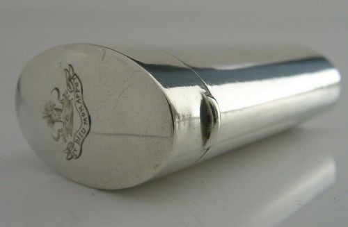 Hunderford Family Crested Solid Sterling Silver Etui Cheroot Holder Box ? 1902