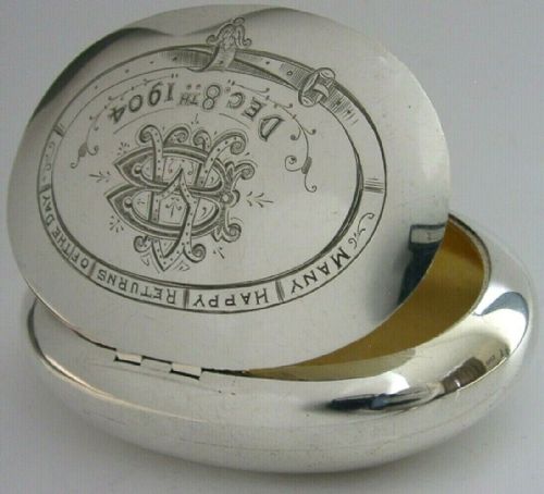 Stunning English Edwardian Sterling Silver Squeeze Tobacco Box 1903 Antique