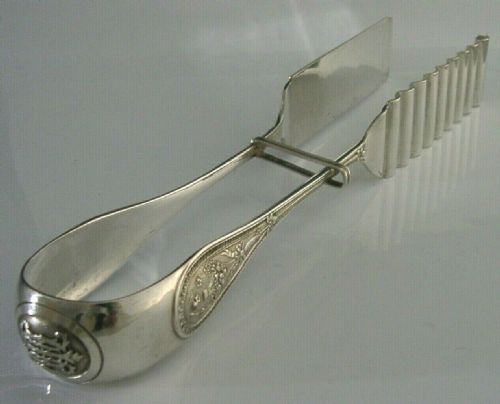 Huge 800 Solid Silver Large Asparagus Serving Tongs 1900 Antique 198g Belgium