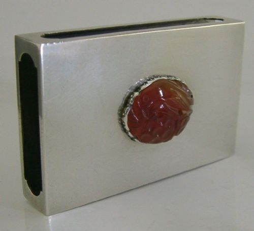Rare Yamanaka Japanese Solid Silver Jade Matchbox Cover Vesta C1920s Antique
