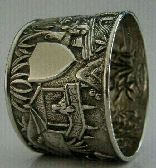 Rare Chinese Export Solid Silver Napkin Ring C1900 Antique