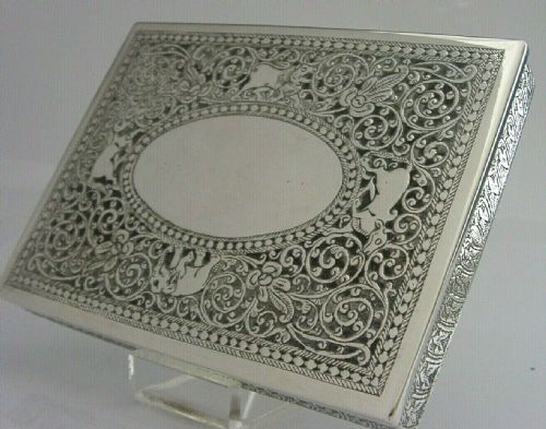 Beautiful Anglo Indian Ceylon Solid Silver Cigar Tobacco Box C1940 Antique 146g
