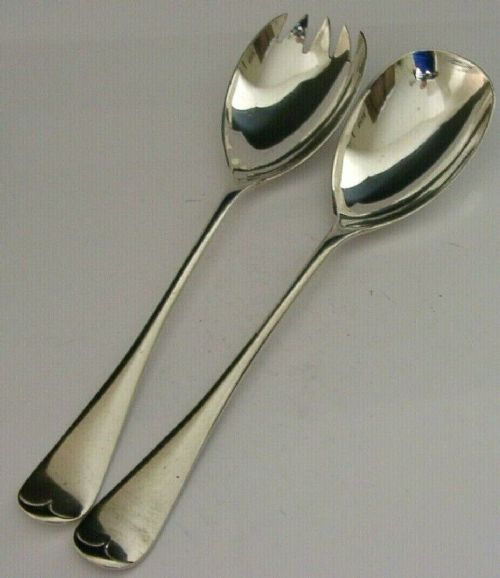Quality Old English Solid Sterling Silver Salad Servers 1921 Antique Heavy 170g