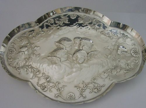Large 12 Inch Cherub Angels Solid Sterling Silver Dressing Table Tray 1906 285g