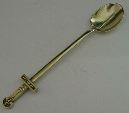 Rare French Georgian Solid Silver Gilt Sword Spoon C1819 30g 6.5 Inch