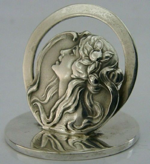 Stunning English Solid Sterling Silver Art Nouveau Menu Holder 1909 Antique 22g