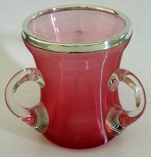 Rare Solid Silver Tyg Cranberry Glass Matchstriker Spill Holder 1900 Victorian