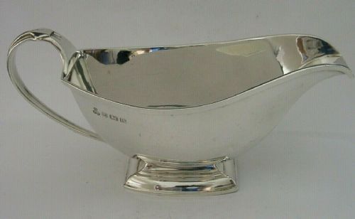 Stunning Art Deco English Sterling Silver Sauce Gravy Boat 1938 Antique 146g