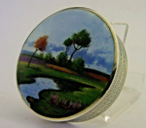 Rare Austrian Hand Painted Solid Sterling Silver Enamel Box C1910 Top Antique