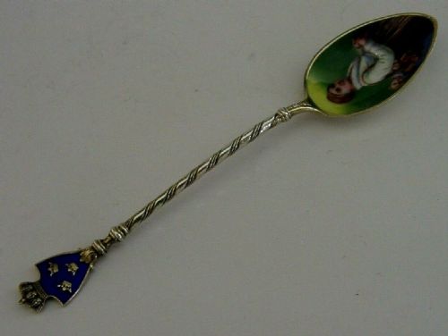 Swedish 1903 Solid Silver Enamel Picture Bowl Souvenir Spoon Hand Painted