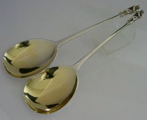 Superb Victorian English Apostle Sterling Silver Serving Spoons 1888 Antique 90g
