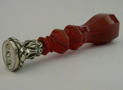 Stunning French Agate and Solid Silver Desk Wax Seal C1890 Large 3.5inch Antique