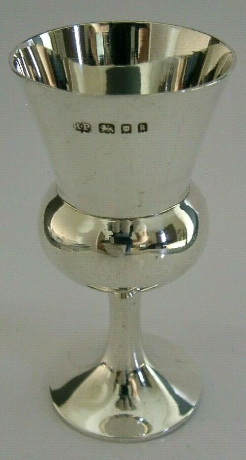 English Solid Sterling Silver Thistle Shaped Whisky Goblet 1925 Antique Barware