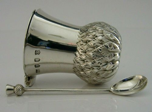 Wonderful Scottish Antique Solid Silver Thistle Mustard Pot 1922