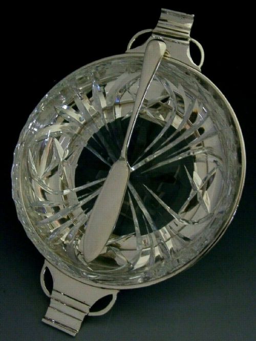 Art Deco English Solid Sterling Silver and Glass Butter Dish 1936/37