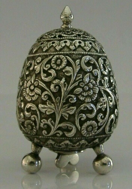 Stunning Indian Eastern Solid Silver Pepper Spice Pot Egg Shaped C1880 58g