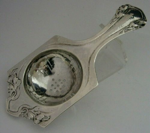 Stunning Arts & Crafts Nouveau Sterling Silver Tea Strainer Plannished C1900 56g