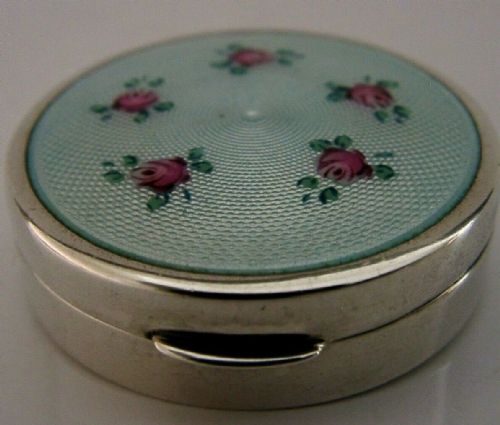Pretty Sterling Silver Enamel Pill Snuff Box C1920 Art Deco