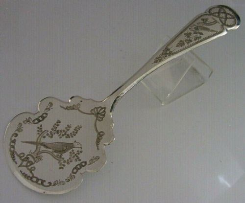 Pretty Dutch 1874 Solid Silver Patstry Cake Server Victorian Pheasants Birds 76g