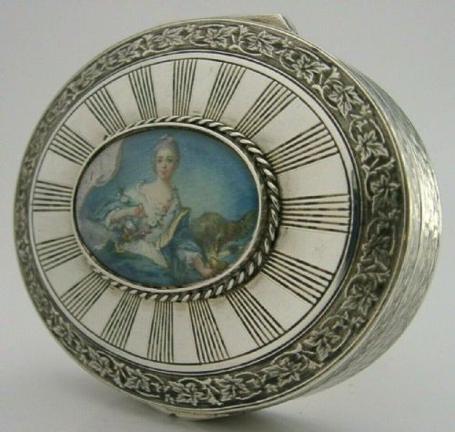 Stunning Hand Painted Miniature German 935 Solid Sterling Silver Snuff Box C1890 Antique