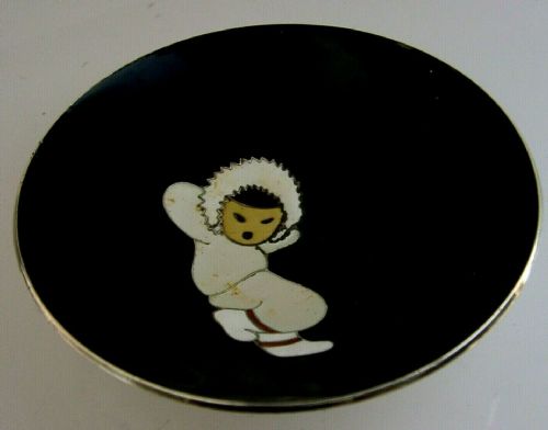 Rare Danish Solid Sterling Silver and Enamel Eskimo Inuit Dish C1950s