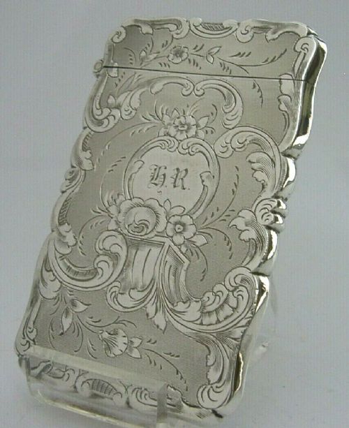 Wonderful Early Victorian Solid Silver Card Case 1853 English Antique