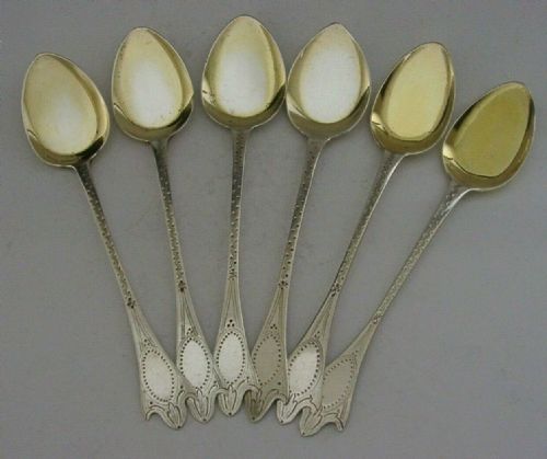 Rare Six English Victorian Solid Sterling Silver Ice Cream Spoons Antique