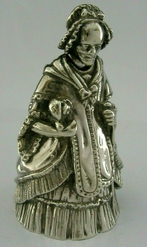 Rare Mechanical Silver Plated Old Mother Hubbard Table Bell 1909 Antique 486g