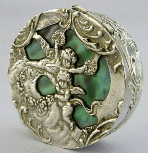 Beautiful Rare German Hanau Solid Silver Mother of Pearl Box C1900 Antique 26g