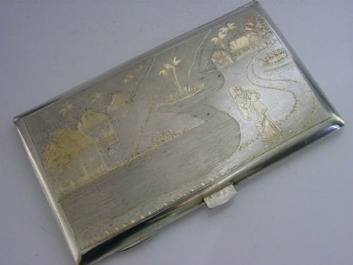 Rare Heavy 194g Indian Solid Sterling Silver Cigarette Case C1920s Antique