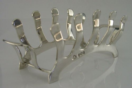 Unusual English Sterling Silver Art Deco Ribbed Toast Rack 1936 Antique