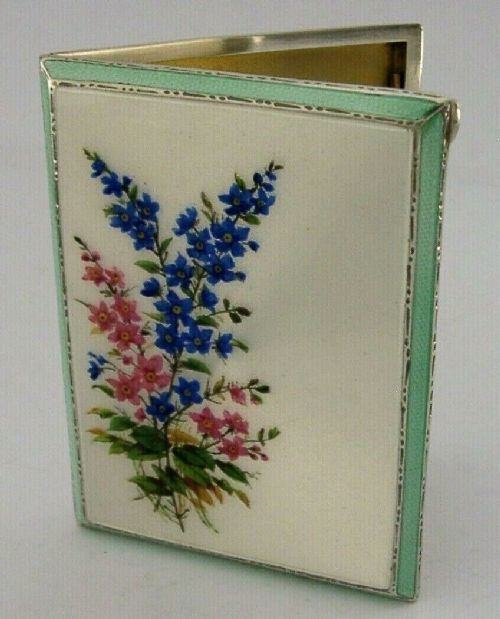 Stunning Sterling Silver Enamel Flowers Cigarette Case 1937 Antique 100g Deco