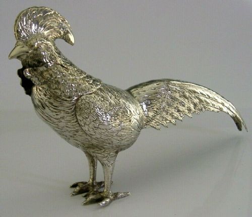 Rare 8.75inch Solid Silver Golden Pheasant Bird Snuff Bottle Box Antique C1890