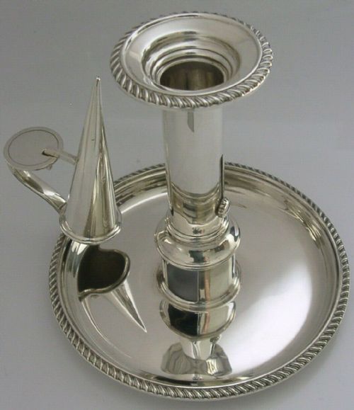 Large Mint 338g Sterling Silver Candlestick and Snuffer 1968 Chamberstick