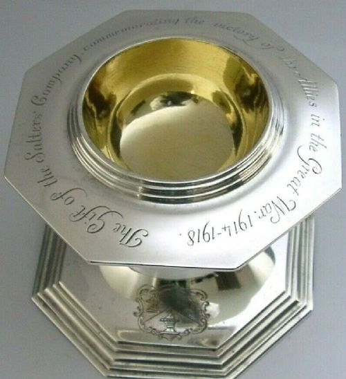 Rare 226g English Sterling Silver Salt Cellar Salters Livery Company WWI 1919