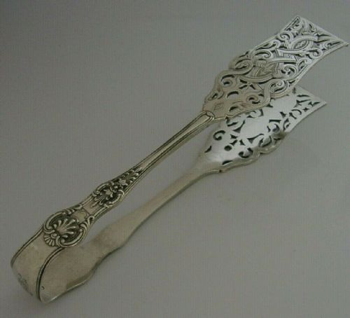 English Sterling Silver Serving Tongs 1865 Antique 156g