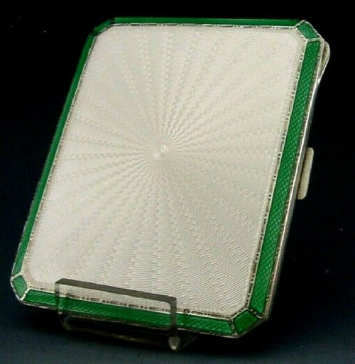 Stylish Antique Solid Silver Enamel Cigarette Case 1936 Art Deco