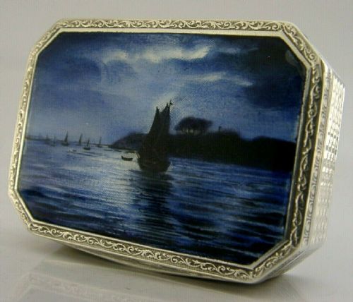 Pretty Solid Sterling Silver Enamel Pill Snuff Box 1926 Antique