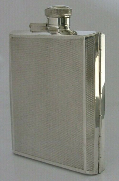 Rare Silver Plated Combination Hip Spirit Flask Cigarette Case C1920 32g Hunting