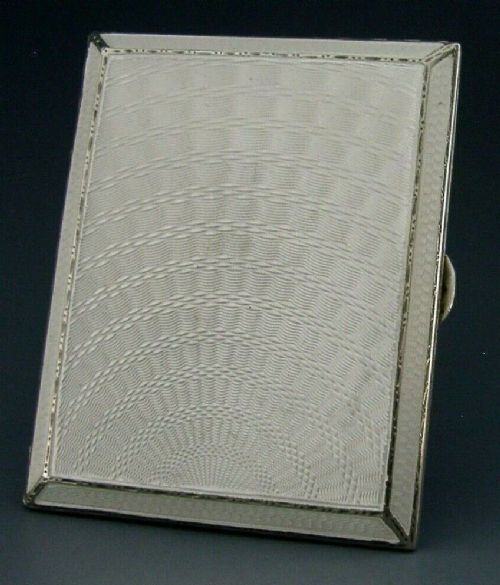 English Sterling Silver White Enamel Cigarette Case London 1933 Art Deco Antique