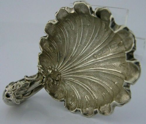 Rare Vine Leaf English Solid Sterling Silver Caddy Spoon 1871 Antique Victorian