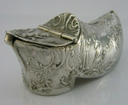 Rare Dutch Solid Silver Clog Shoe Snuff Box C1900 Novelty Antique 30g