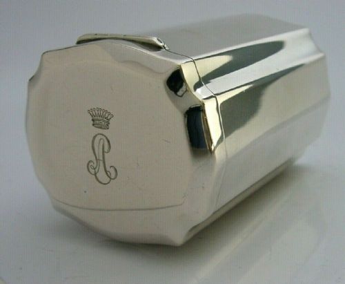 Italian Solid Silver Tea Caddy Canister Box C1920 Antique Art Deco Count Crested