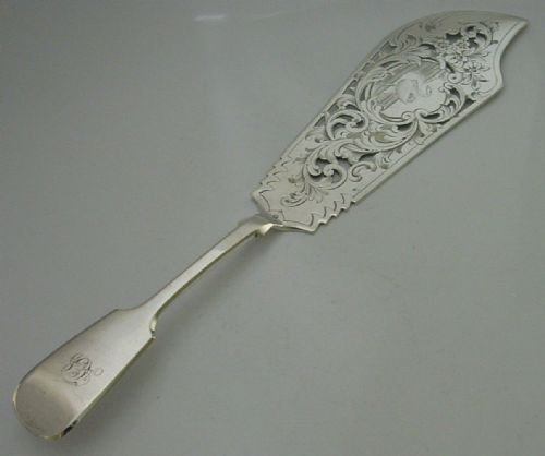 Stunning Rare Swan Castle Sterling Silver Fish Server Slice 1869 Antique 152g