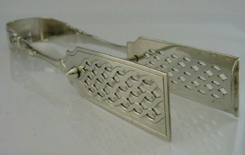 Victorian Heavy 140g Solid Sterling Silver Serving Tongs 1898 Antique