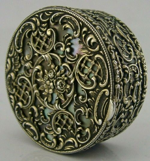 Stunning Rare Solid Sterling Silver Mother of Pearl Box C1900 Antique 36g