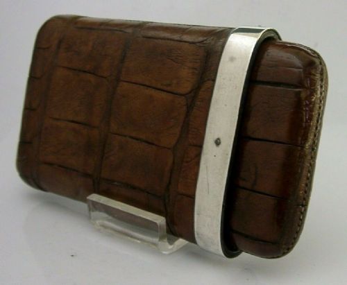 Superb English Solid Sterling Silver Mounted Cigar Case 1881 Antique