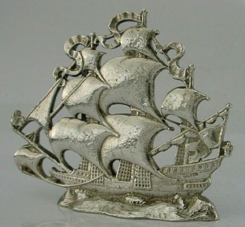 Rare Large Heavy 98g Sterling Silver Menu Holder Galleon Ship C1920 Stunning